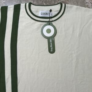 OXKNIT Shirt Mens XL White Green Knit Short Sleeve Beach Crewneck NEW